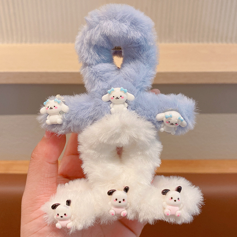 Kẹp tóc càng cua phủ lông nhung đính charm Toy Story Gấu Lotso/Melody/Kuromi gam màu pastel phong cách Hàn Quốc