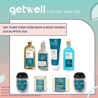 Set Xịt Tinh Dầu Sữa Tắm Sữa Dưỡng thể Kem Nến thơm phòng Bath & Body Works Aromatherapy - STRESS RELIEF EUCALYPTUS TEA