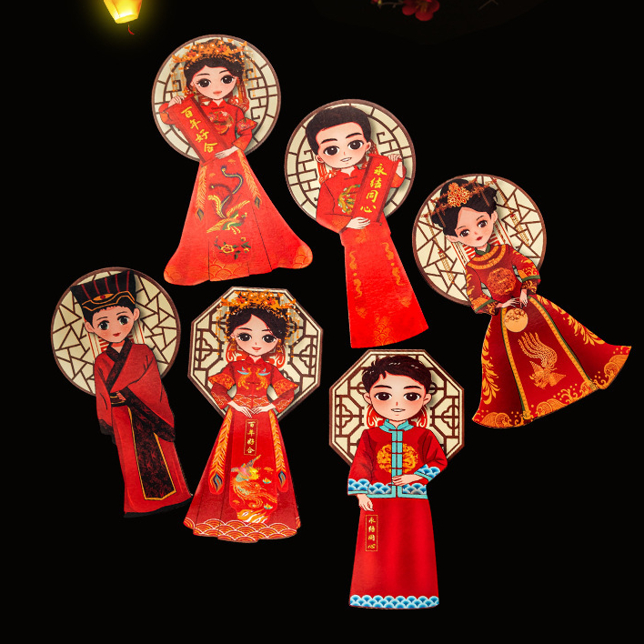 1 túi có 6 bao lì xì cưới cô dâu chú rể phong cách cổ trang