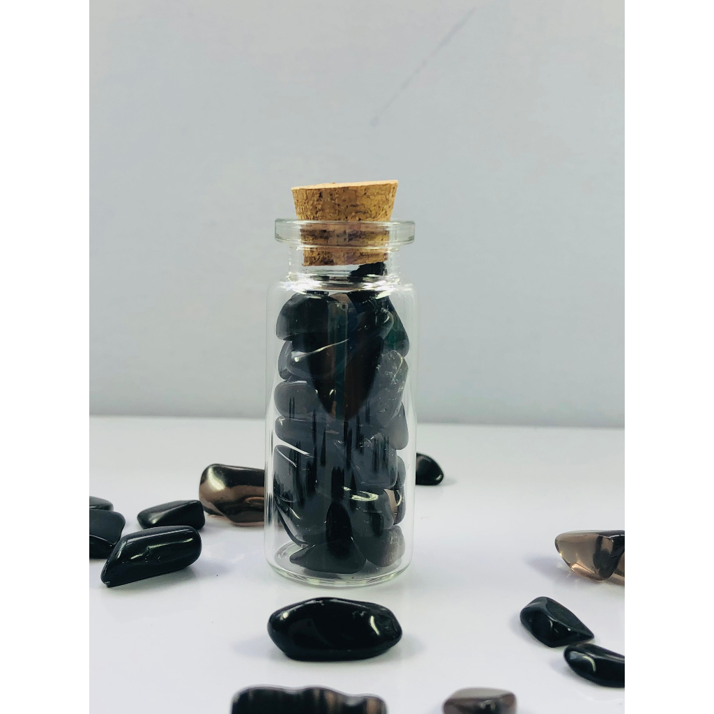 Lọ Đá Vụn Thạch Anh Đen Trang Trí Tặng Kèm 20cm Dây Thừng Trang Trí