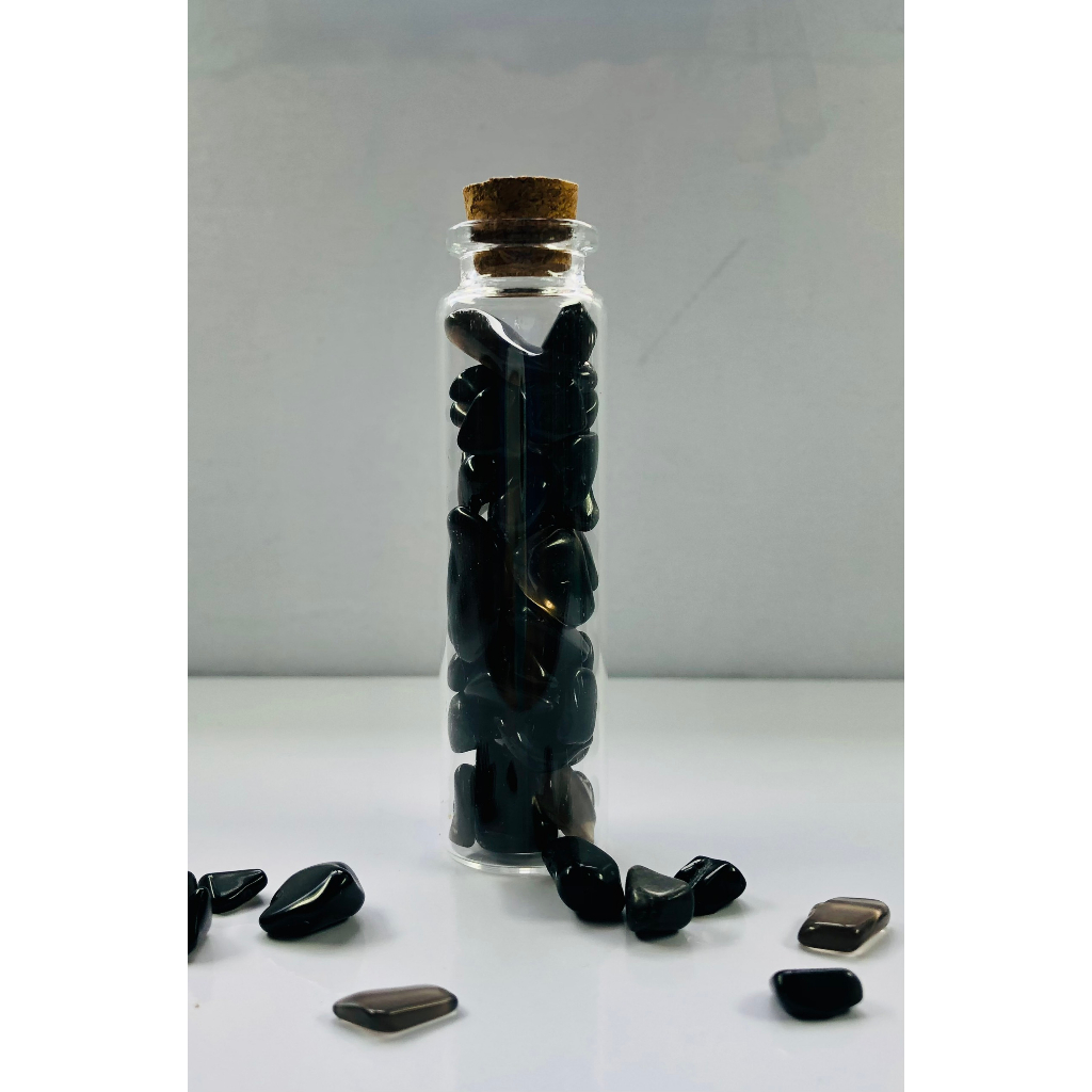 Lọ Đá Vụn Thạch Anh Đen Trang Trí Tặng Kèm 20cm Dây Thừng Trang Trí