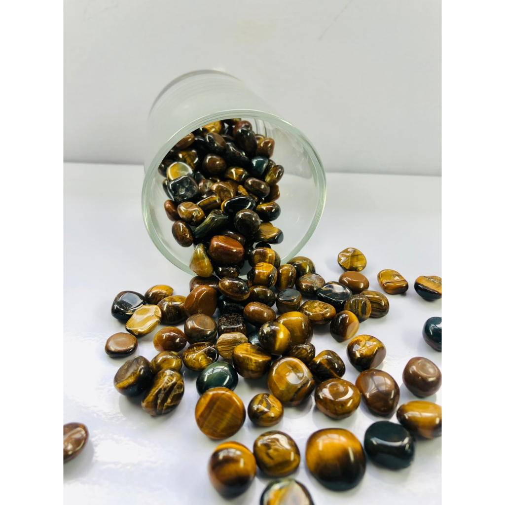 Lọ Đá Vụn Mắt Hổ Nâu Vàng Trang Trí Tặng Kèm 20cm Dây Thừng Trang Trí