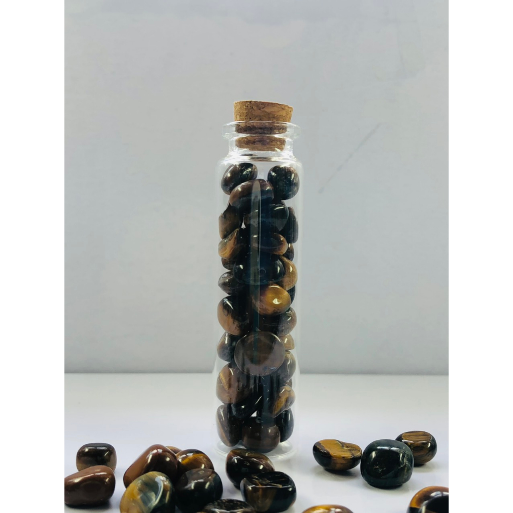 Lọ Đá Vụn Mắt Hổ Nâu Vàng Trang Trí Tặng Kèm 20cm Dây Thừng Trang Trí