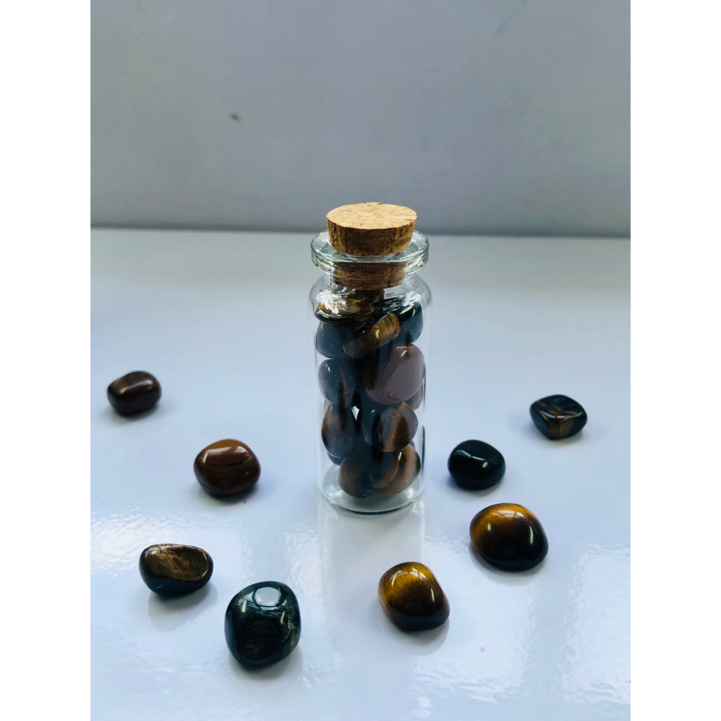 Lọ Đá Vụn Mắt Hổ Nâu Vàng Trang Trí Tặng Kèm 20cm Dây Thừng Trang Trí