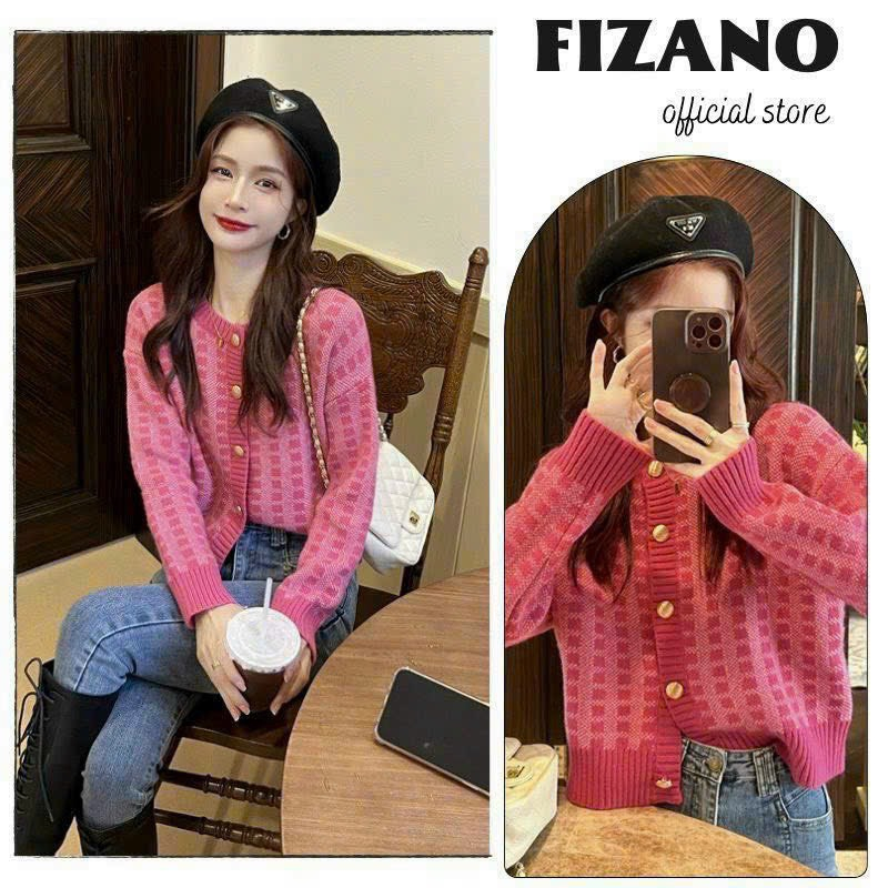 Áo len cúc đồng Vân.melo màu hồng nữ tính