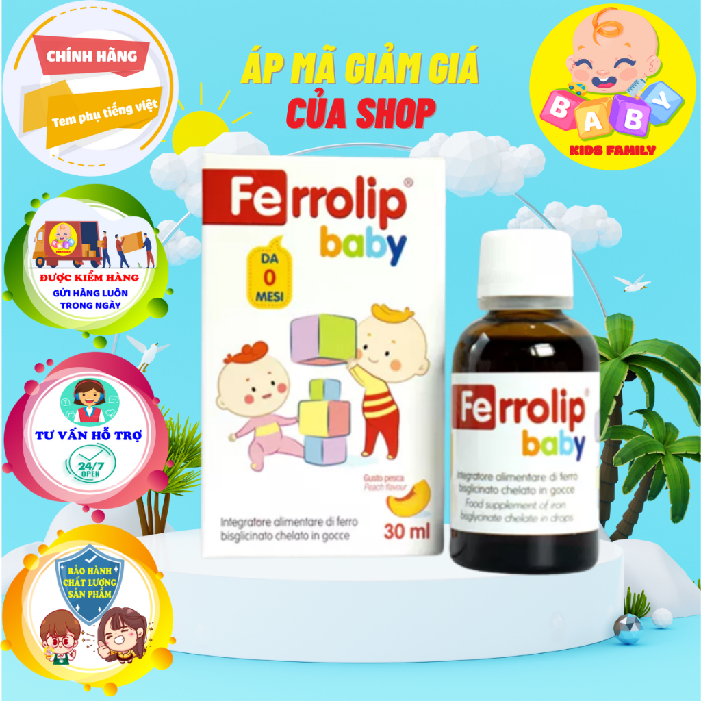 Sắt Siro Ferrolip Baby Vị Đào Thơm Ngon Cho Bé Lọ 30 ML