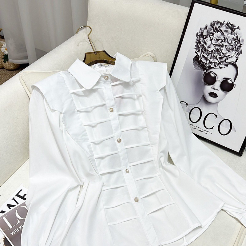 Áo Sơ Mi Trắng BIGSIZE Viền Tầng Cúc Ngọc 075_Tcstore98