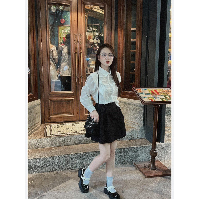 Áo Sơ Mi Trắng BIGSIZE Viền Tầng Cúc Ngọc 075_Tcstore98