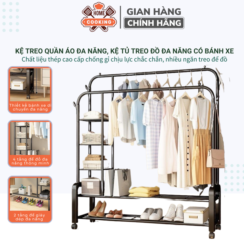 Kệ treo quần áo đa năng, giá treo đồ lắp ghép chịu lực tủ đựng sắp xếp đồ đạc thông minh chất liệu thép chông gỉ cao cấp