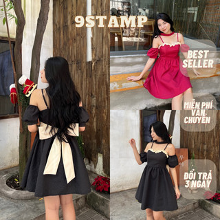 (CLIP THẬT) Đầm dự tiệc babydoll trễ vai nơ sau 💓 FREESHIP 💓 kèm dây choker mặc dự tiệc, sinh nhật, prom