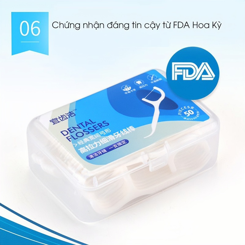 Tăm chỉ nha khoa, hộp 50 cái tăm chỉ nha khoa, hàng loại 1 dai mịn không bị xơ khi dùng.