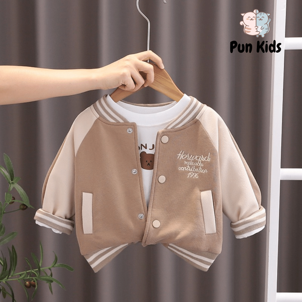 Áo khoác bomber bé trai bé gái hình gấu nâu đáng yêu cho bé 8-20kg AMĐ28