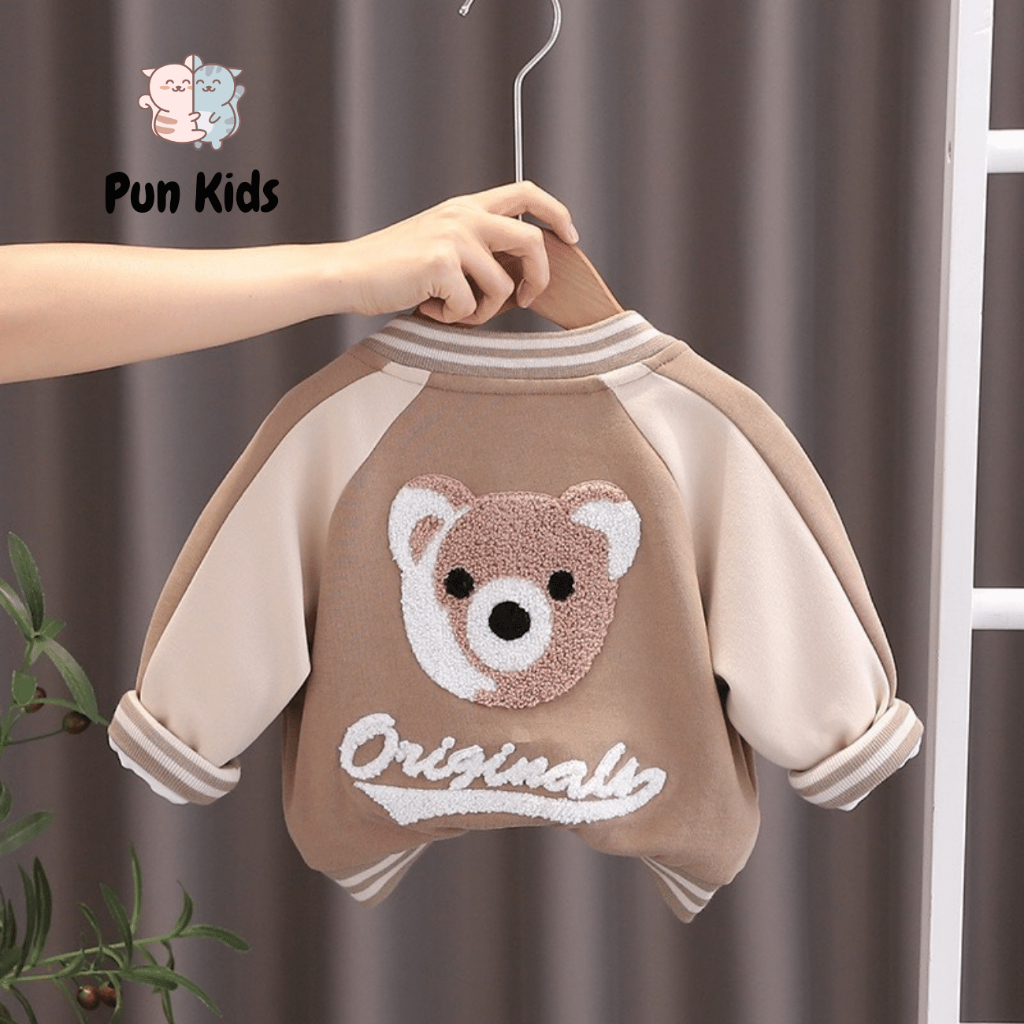 Áo khoác bomber bé trai bé gái hình gấu nâu đáng yêu cho bé 8-20kg AMĐ28