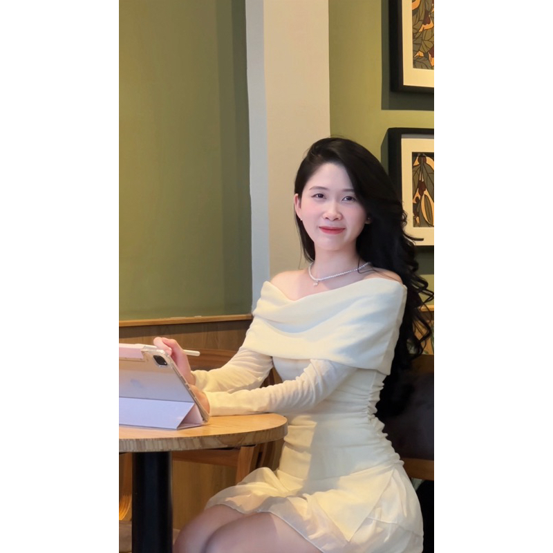 Set Áo Len Giấy Trễ Vai Body Mix Chân Váy Tơ Tầng Hàng 2 Lớp Tiệm Chang Hie