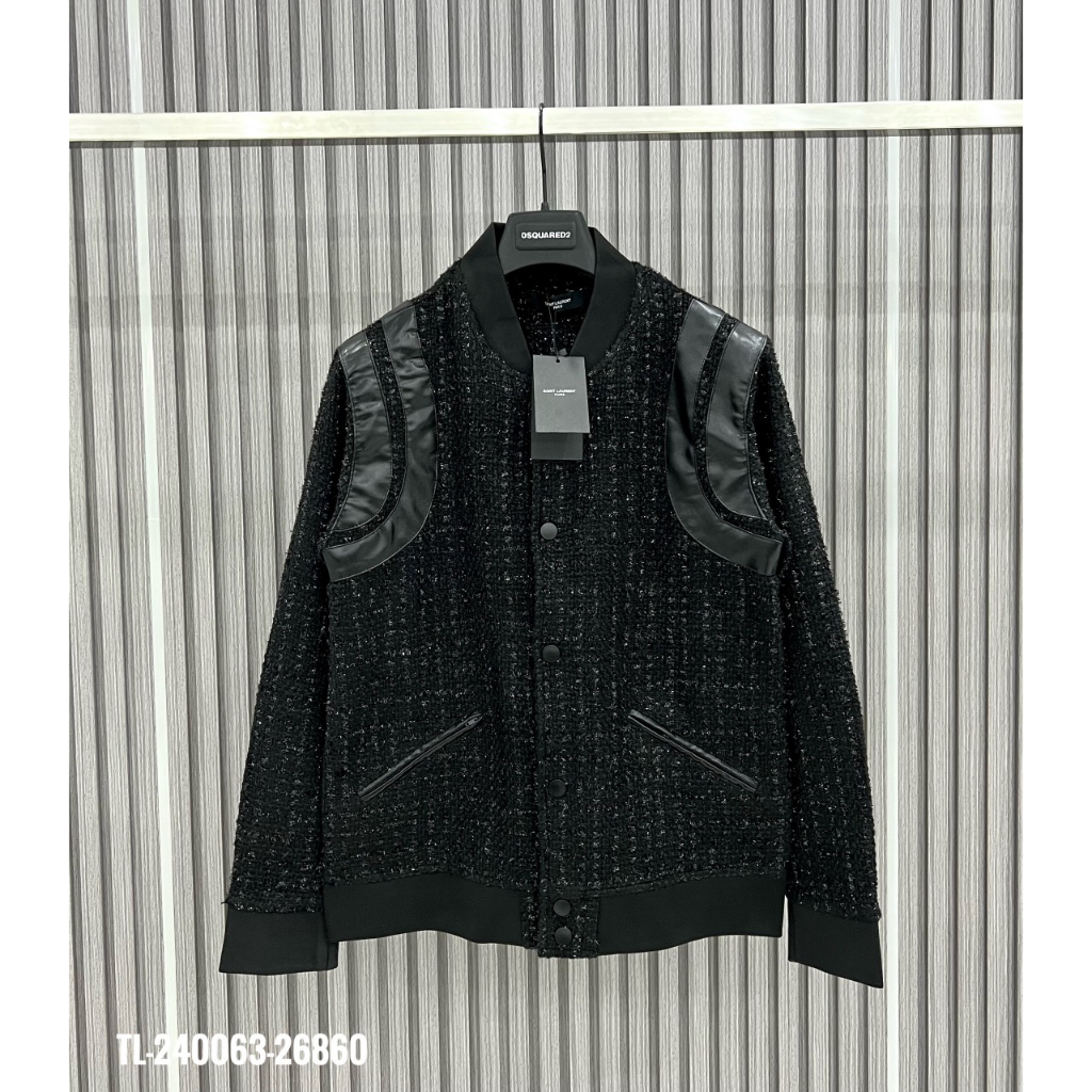 Áo khoác bomber nam nữ Thome vải dạ thêu sọc kẻ xanh trắng đỏ ống tay lót gió 2 lớp đan kim tuyến đen Siêu Chất Hottrend