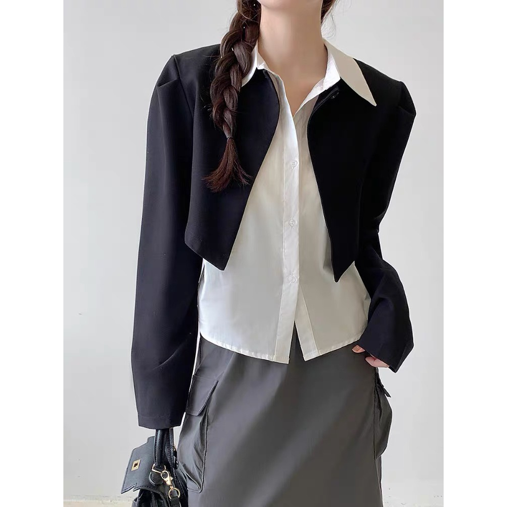 áo blazer nữ phối sơ mi cổ bẻ, sét sơ mi nữ phối blazer 1 cúc dài tay phong cách hàn quốc 3 màu