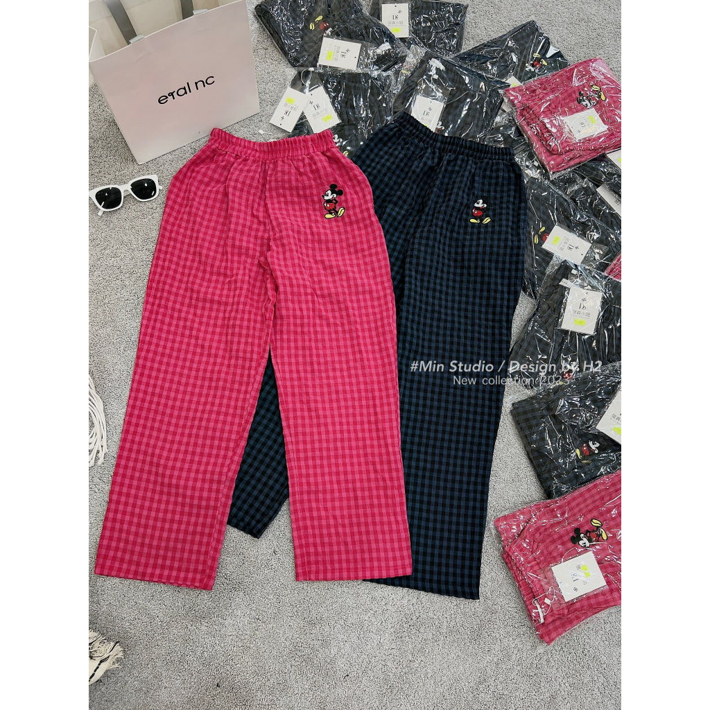 Quần kẻ in hình Mickey Vân.melo thoải mái