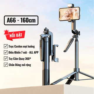 Gậy chụp ảnh cyke a66 có tay cầm quay video xoay 360º ổn định, nâng cấp chân tripod, điều khiển