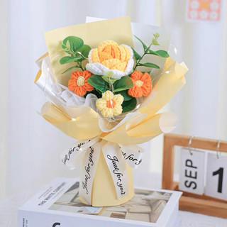 (Hàng sẵn) Bó hoa len lưu ly mix hoa hồng, Bó hoa len tặng người yêu và mẹ, bó hoa len đan thủ công làm quà tặng