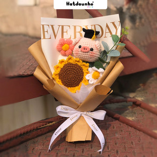  Bó hoa tốt nghiệp cute handmade làm từ len mix, hoa len hình heo đáng yêu, quà sinh nhật ý nghĩa