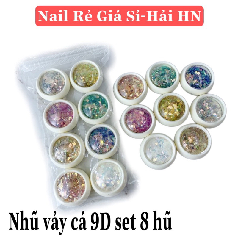 Set Nhũ vảy cá 8 màu siêu sáng 9D trang trí móng Nail HN