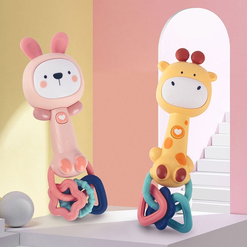 Đồ chơi trẻ em, Xúc xắc xoay 360 độ kiêm gặm nướu phát nhạc, đèn ngủ cực dễ thương cho bé