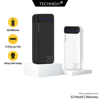 Pin sạc dự phòng 20000mah 2 output usb & 2 input micro type-c - hỗ trợ sạc nhanh techhigh