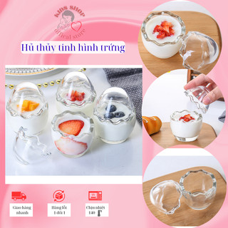 Hủ thủy tinh pudding hình quả trứng 60ml làm sữa chua, hủ hấp flan, bữa phụ cho bé ăn dặm KIDS SHOP