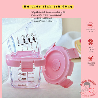 Hộp Thủy Tinh Trữ Đông Thực Phẩm, Cốc Nấu Cháo Thủy Tinh An Toàn Chịu Nhiệt Tốt Nắp Khóa 4 Chiều Chống Đổ Cho Bé Ăn Dặm