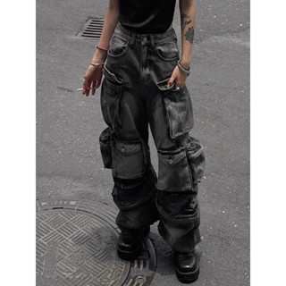 Quần Jean Nam Nữ Nhiều Túi Rách Gối Phong Cách Retro Y2K