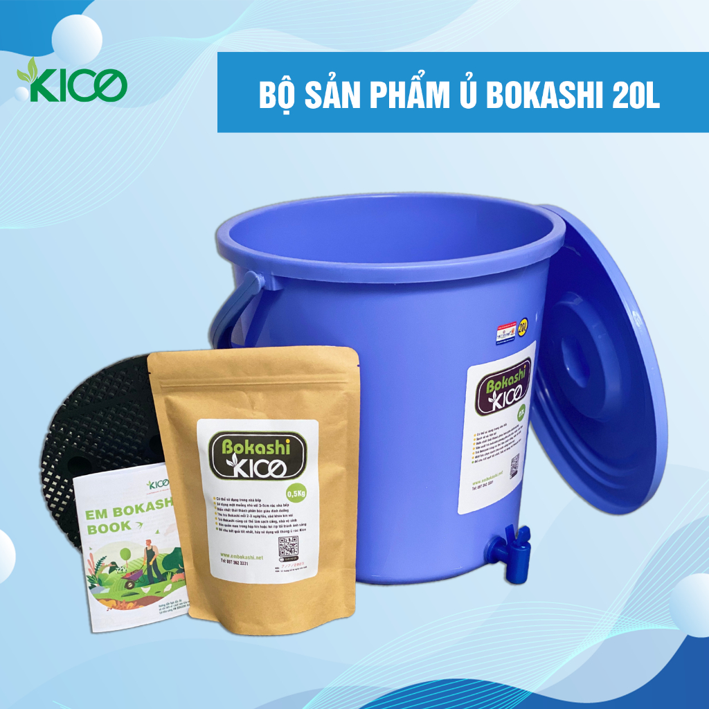 [Hỏa Tốc HCM] Thùng Ủ Rác Nhà Bếp Kico 20L Giá Rẻ - Tặng Kèm 0,5KG men EM Bokashi Ủ Rác Hữu Cơ