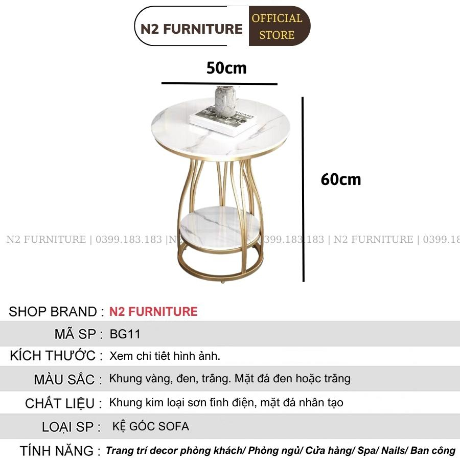 Kệ, Bàn góc Sofa, Kệ decor phòng khách mặt đá tròn chân kim loại kiểu bình hoa BG-11 sang trọng, hiện đại