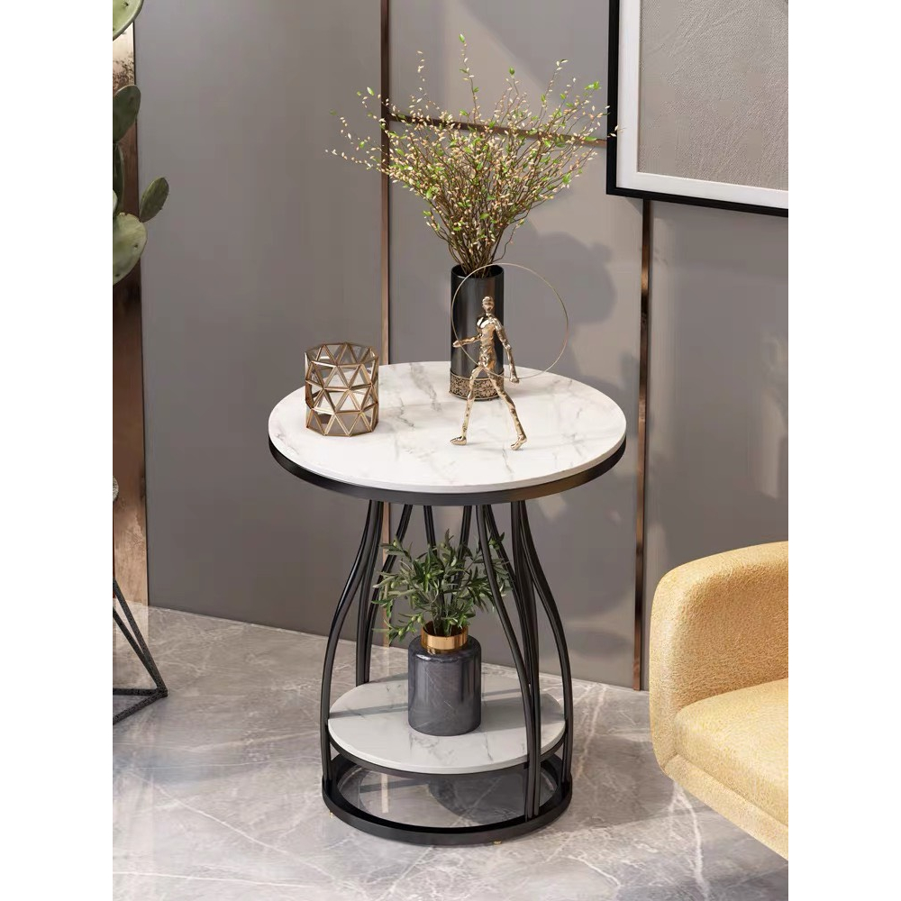 Kệ, Bàn góc Sofa, Kệ decor phòng khách mặt đá tròn chân kim loại kiểu bình hoa BG-11 sang trọng, hiện đại