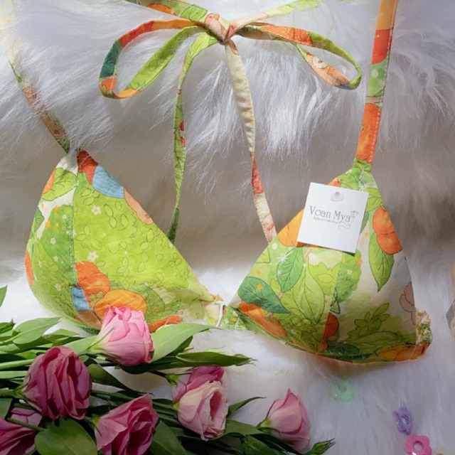 Áo Bra đi biển Mie Color gấu xinh Voan Mya, mút mỏng không gọng Handmade by Voanmya