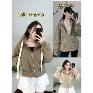 Áo khoác hoodie nữ form dài và fom lửng zip tay bồng vải nỉ ngoại có mũ nón 2 lớp form rộng ulzzang dễ thương HTT01