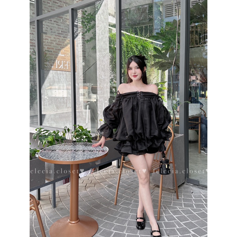 Áo voan dáng thụng dây đan