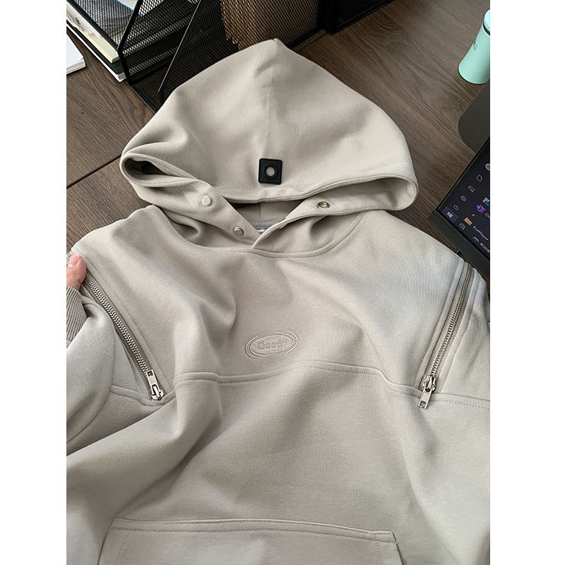 Sẵn Đen Áo hoodies Goodm form rộng dành cho nam nữ hoạ tiết khoá zip hai vai chất nỉ 100% cotton dày dặn NewArrival 2023