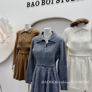 Set Váy Len Thừng Áo Cổ Đức