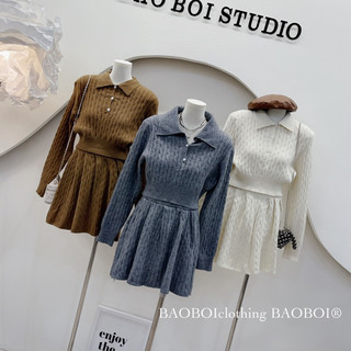 Set Váy Len Thừng Áo Cổ Đức