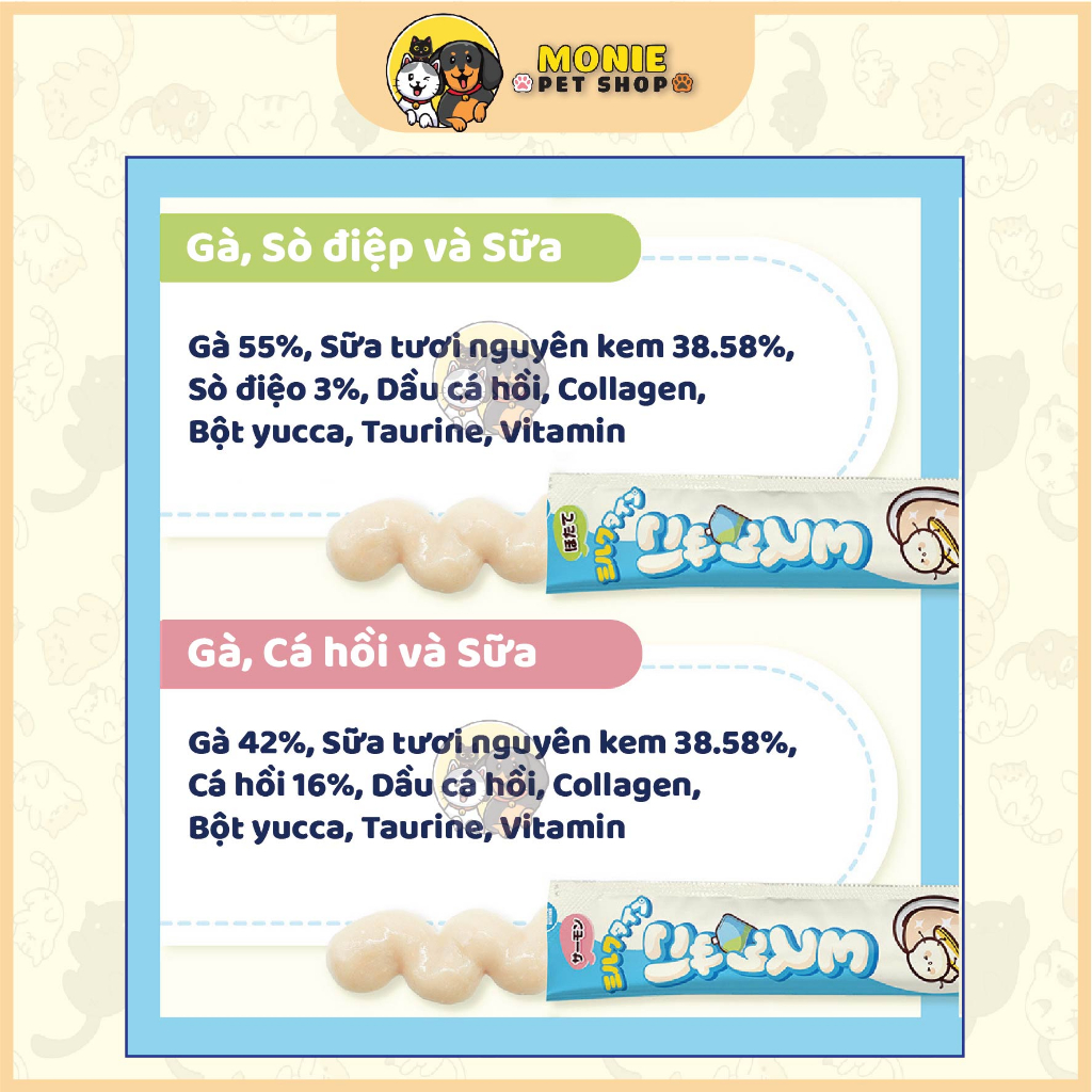 Súp thưởng dạng sữa cho mèo Hell's kitchen, hỗ trợ tăng cân, tăng nọng cho mèo 14g/thanh, gói 4 thanh