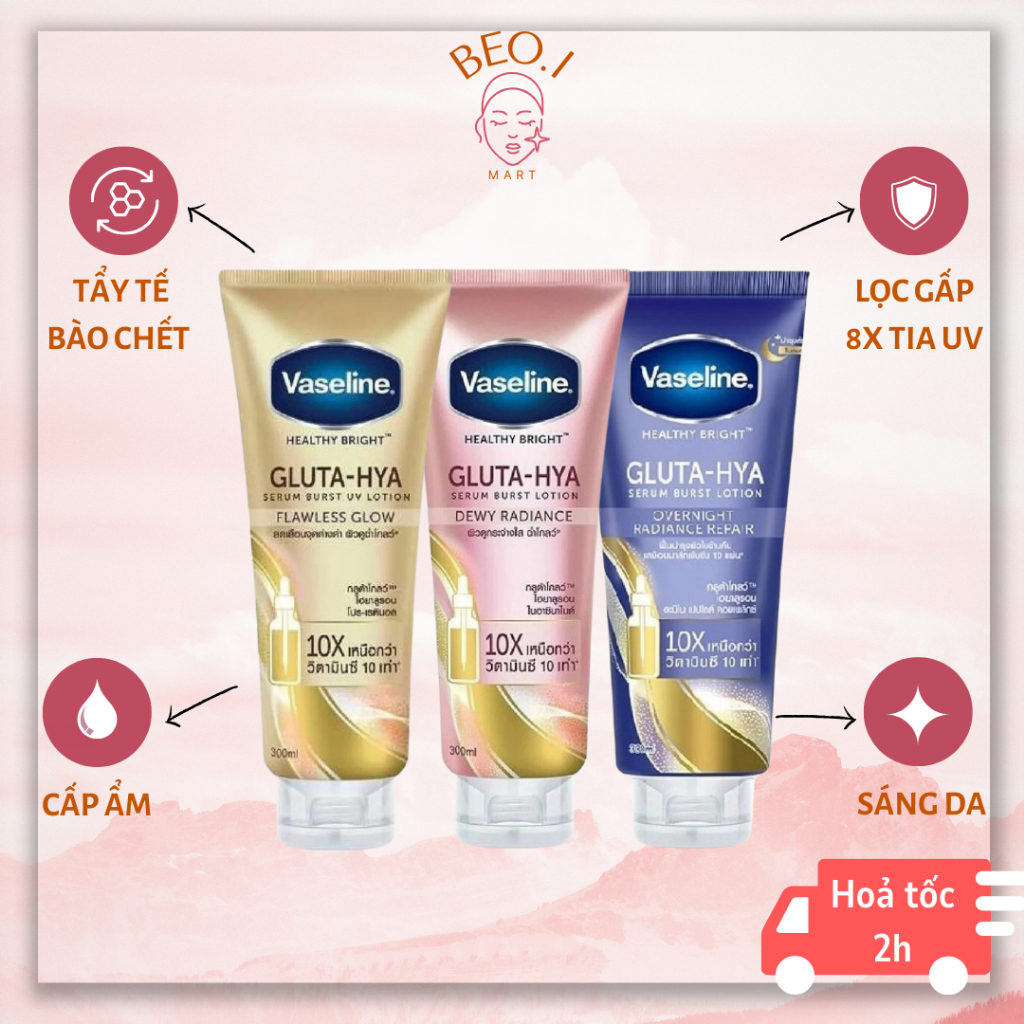 Sữa Dưỡng Thể Vaseline 10X Healthy Bright Gluta HYA Serum Burst siêu dưỡng trắng bật tông nhanh Thái Lan 300ml