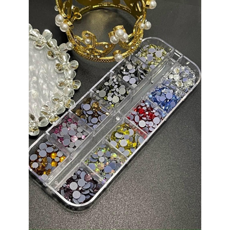 Khay Đá chân keo lưới Mix size đính móng trang trí Nail HN