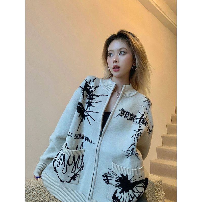 Áo khoác len EYES khoá zip dáng rộng có túi thời trang nam nữ 2023