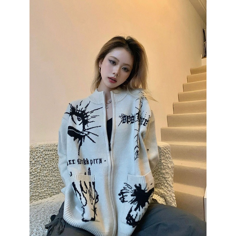 Áo khoác len EYES khoá zip dáng rộng có túi thời trang nam nữ 2023