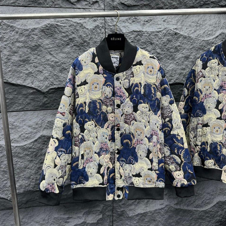 Áo Khoác Nam Nữ Moschino Vải Bò Dệt Họa Tiết Hình Gấu Bông Cực Đẹp -Áo Bomber Moschino Gấu Lót Gió 2 Lớp Bo Chun Dày Dặn