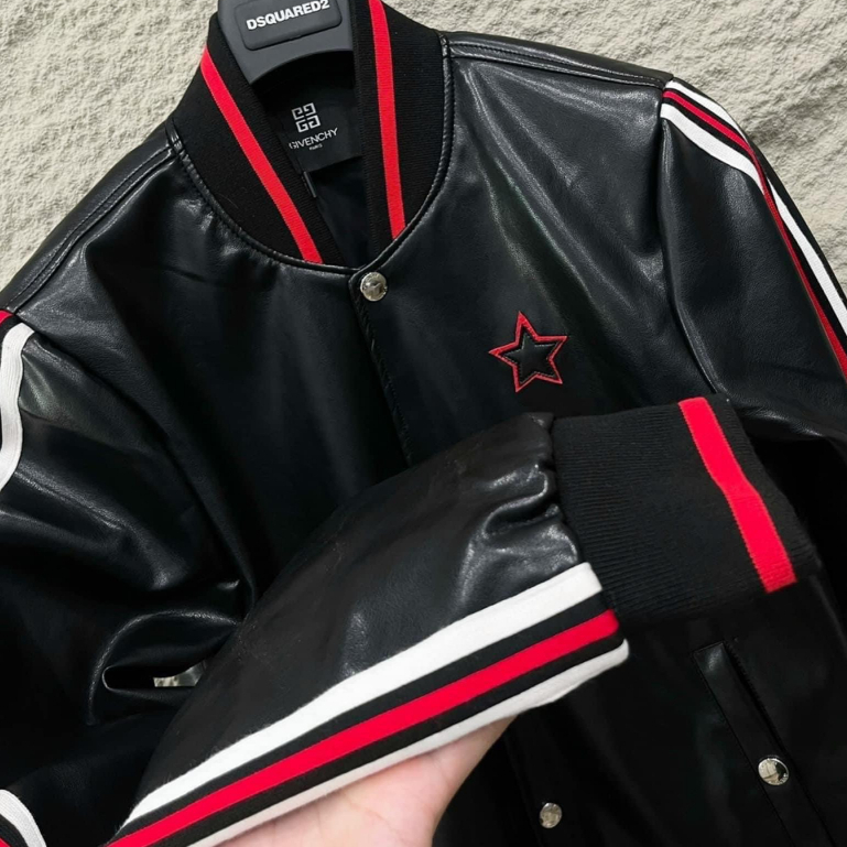 Áo Khoác Bomber Da Gvc Logo Thêu Họa Tiết Hình Sao Cực Nét -Áo Khoác Da Gvc Ngôi Sao Form Dáng Boy Phố Cực Hottrend 2023