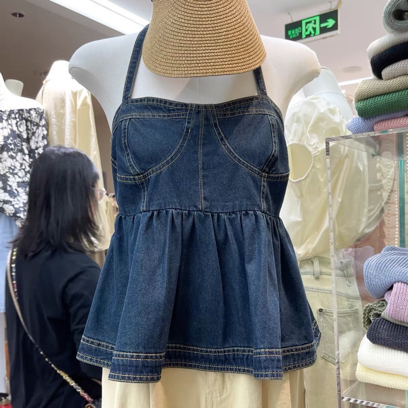 SALE XẢ HÀNG Áo jean bò yếm dáng xoè chun sau