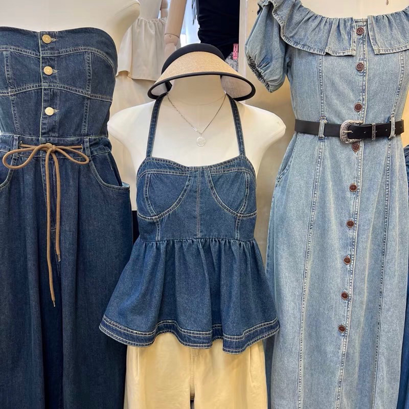 SALE XẢ HÀNG Áo jean bò yếm dáng xoè chun sau