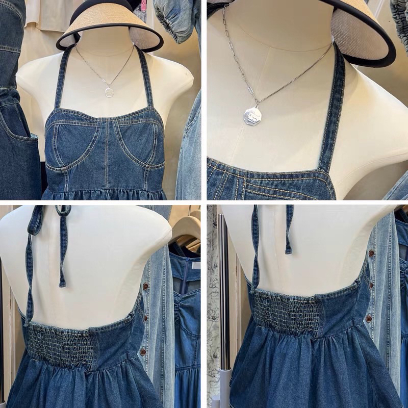 SALE XẢ HÀNG Áo jean bò yếm dáng xoè chun sau