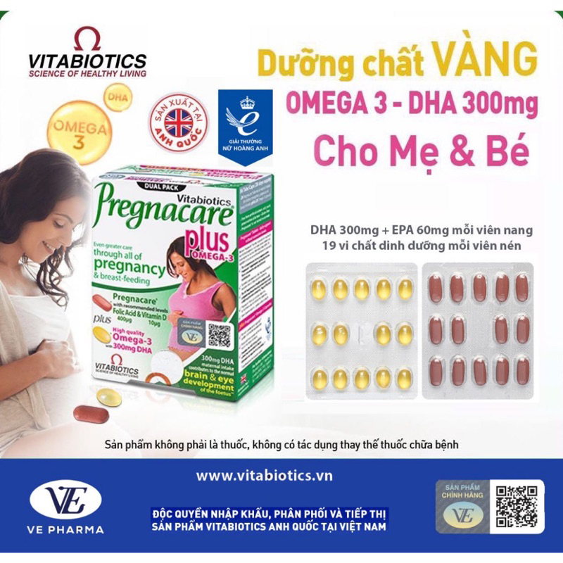 Pregnacare Plus Omega 3 - Viên uống bổ sung vitamin, khoáng chất, dinh dưỡng ở phụ nữ mang thai, cho con bú Hộp 56 viên